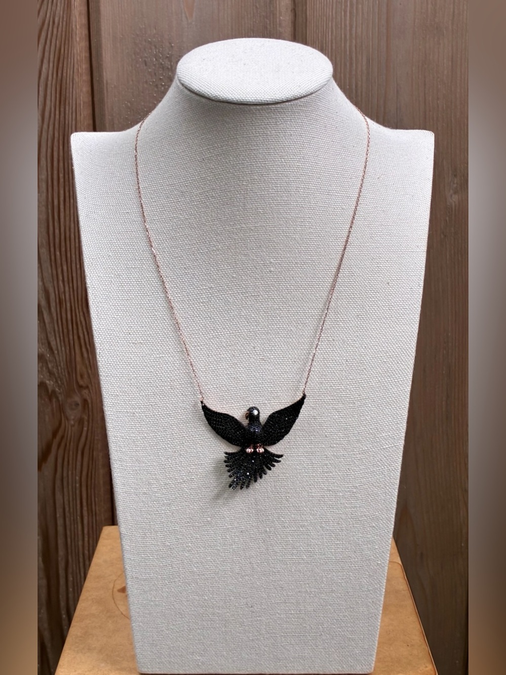 Black Raven Statement Necklace on Premium Rose-Gold Chain